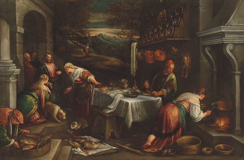 Francesco Da Ponte, also called Francesco Bassano (1549-1592), or Jacopo Da Ponte, Christ in the House of Mary and Martha. Oil on canvas, 34⅞ x 51⅞ in (88.5 x 131.6 cm). Estimate £20,000-30,000. Offered in Discovering Old Masters The Legacy of Piero Corsini, 23 September-7 October 2020, Online