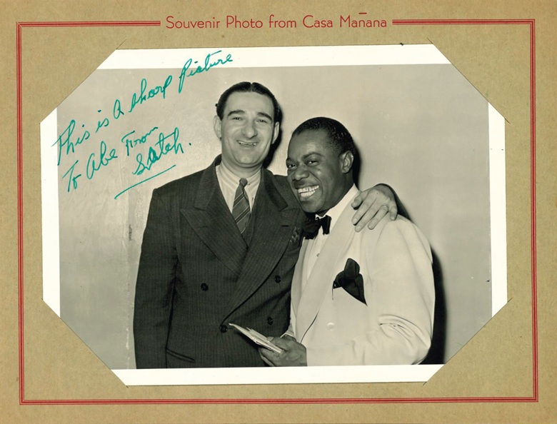 A photograph of Abe Donin, the father of Duke Donin, and Louis Armstrong inscribed by Armstrong with the words ‘This is a sharp picture. To Abe from Satch’